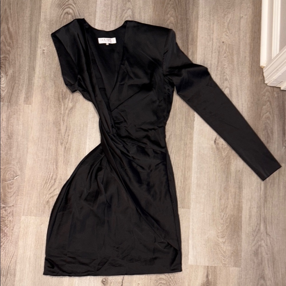 House of CB Black Asymmetrical Ruched Wrap Dress